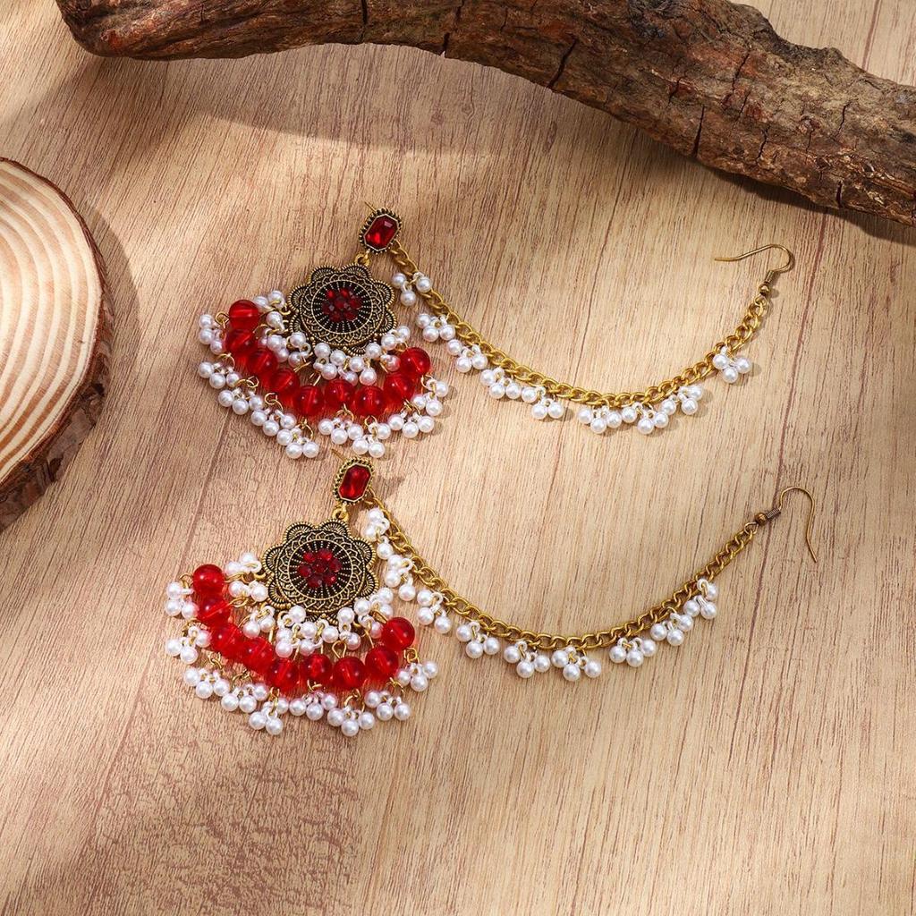 Bohemian Retro Ethnic Pearl Tassel Earrings for Women