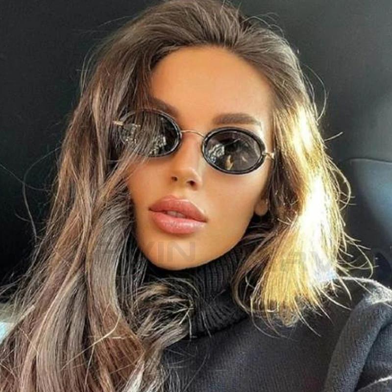 Punk Damen Ovale Sonnenbrille Weiblich Vintage Metallrahmen Kleine Brillen Shades UV400