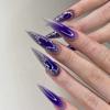 24 Piezas Uñas Postizas Y2K Morado Plateado Degradado Largas Stiletto Frescas Dulces Picantes para Uñas Falsas