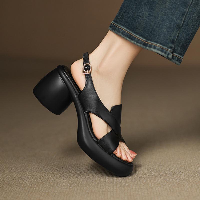 

Summer high-heeled sandals new round-headed Roman sandals women s casual rubber platform non-slip women s shoes buckle large size shoes 39