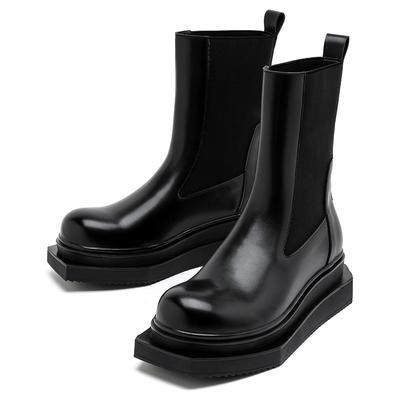 Men Fashion High Chimney Boots Square Toe Original Leather Shoes Stage Nightclub Long Platform Boot Handsome Motorcycle Botas