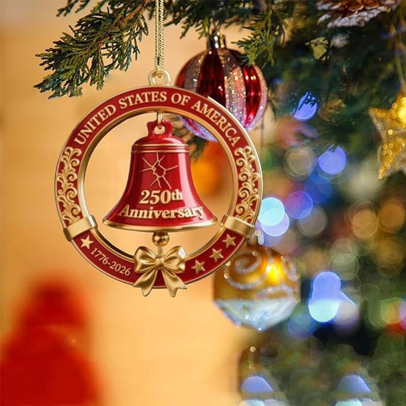 .2D Acrylic United States 250th Anniversary Bell Ornament Patriotic Commemorative Doorbell Home Xmas Tree Hanging Decoration