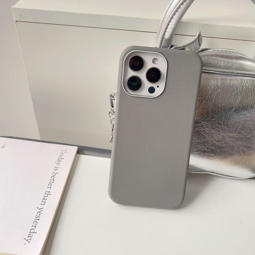 Korean Simple Solid Color Imitation Leather Pattern Case, Suitable for iPhone16Pro Max Mobile Phone Case 14/15 Soft Case, Small and Fresh.