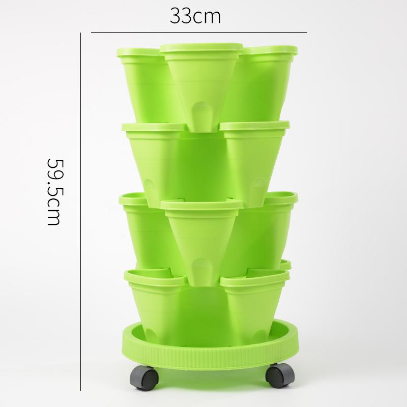 Three Dimensional Multi-layer Flowerpot with Roller Family Balcony Vegetable Fruit Growing Plastics Flower Shaped Flowerpot