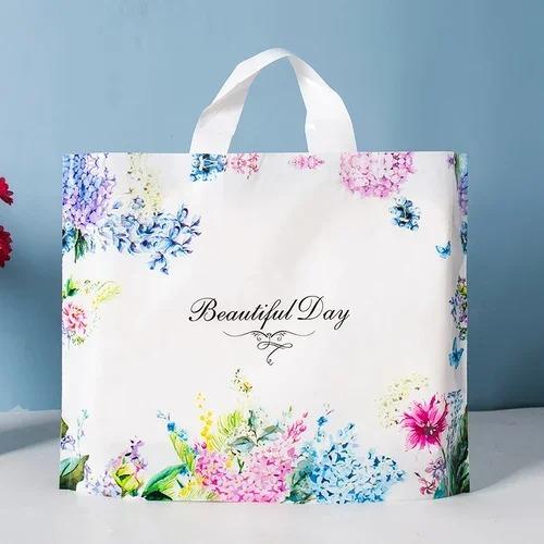 50pcs Plastic Handbag Clothing Store Shopping Packaging Gift Storage Portable Color Shop Universal Bags for Business Pocket