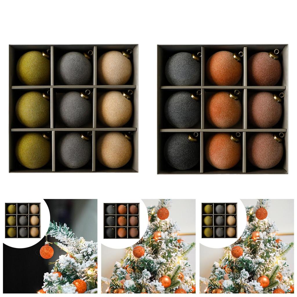 9Pcs Christmas Tree Ornaments Velvet Ball Sturdy 8cm Elegant Xmas Bulbs Decorations Set for Anniversaries Holiday Wall Party