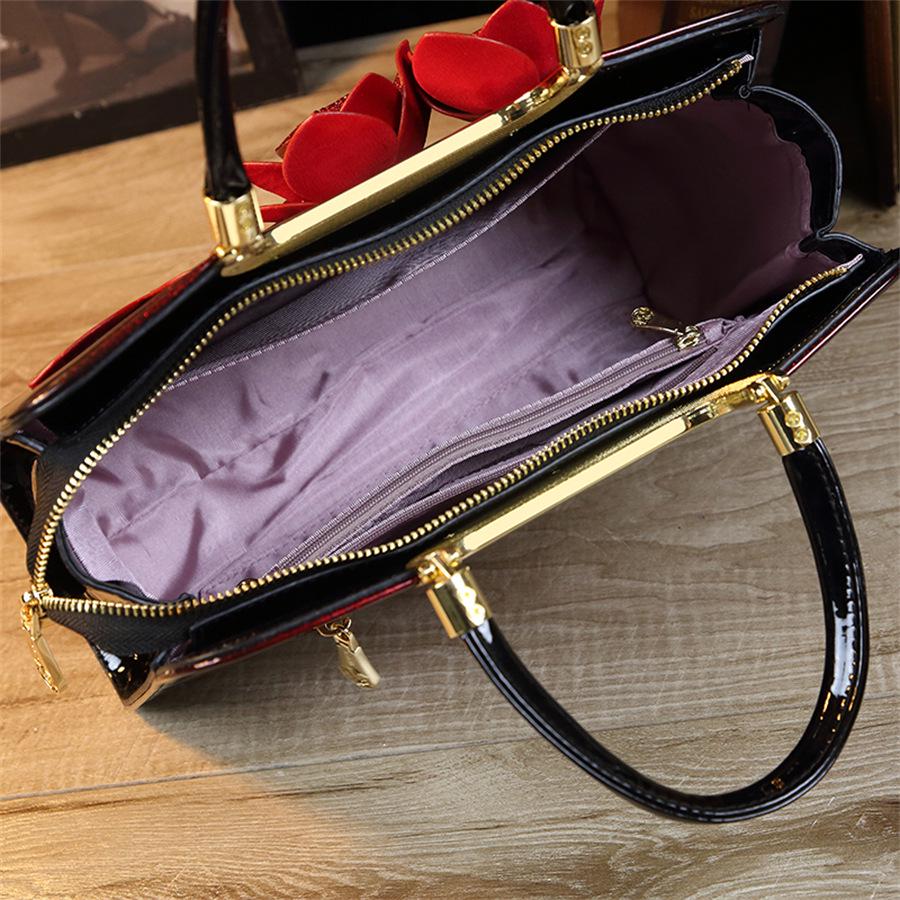 Gradient Color 3D Applique Glossy Patent Leather Shoulder Tote Crossbody Bag