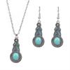 Vintage National Turquoise Necklaces Bohemian Versatile Temperament Exaggerated Rare Turquoise Pendant Necklaces Earrings Set