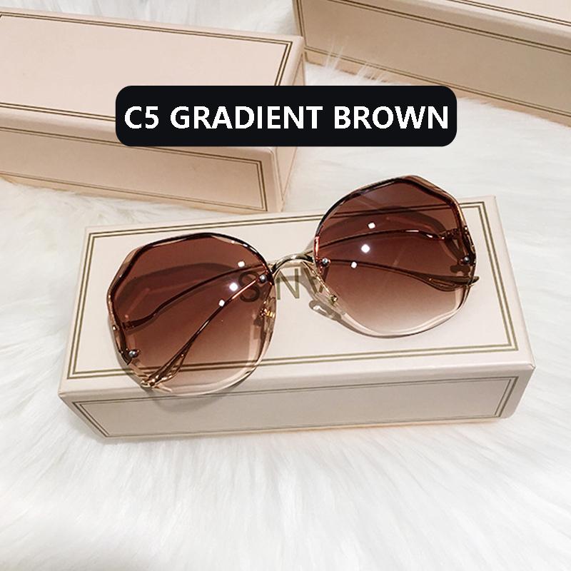 Fashion Tea Gradient Γυαλιά ηλίου Γυναικεία Γυαλιά ηλίου Ocean Water Cut Διακοσμημένος φακός μεταλλικός κυρτός κροτάφους Γυαλιά ηλίου Γυναικεία UV400