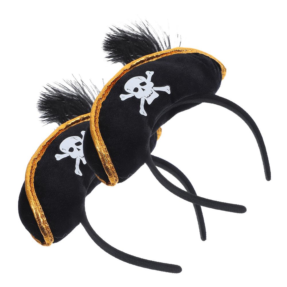 2 Pcs Pirate Captain Skull Hair Hoop Halloween Headdress Party Supplies Role Playing Cosplay Accessories Lightweight Reusable