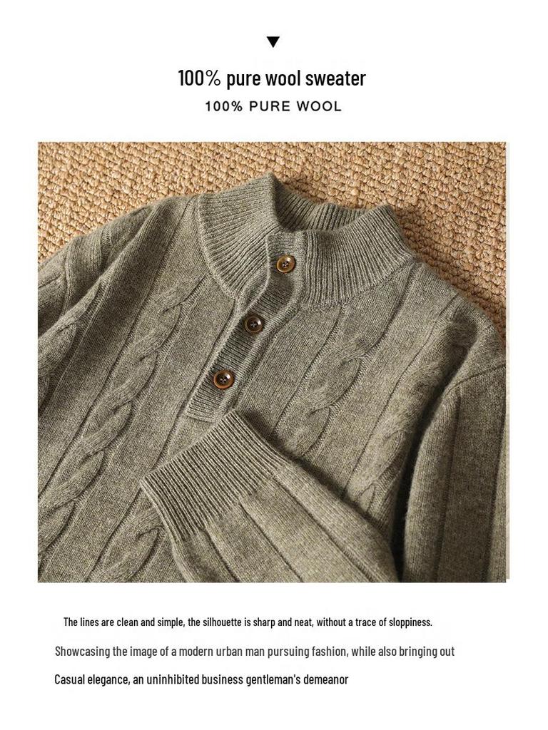 Men's Wool Half-Zip Sweater: Autumn/Winter Business Casual Knit with Long Sleeves
