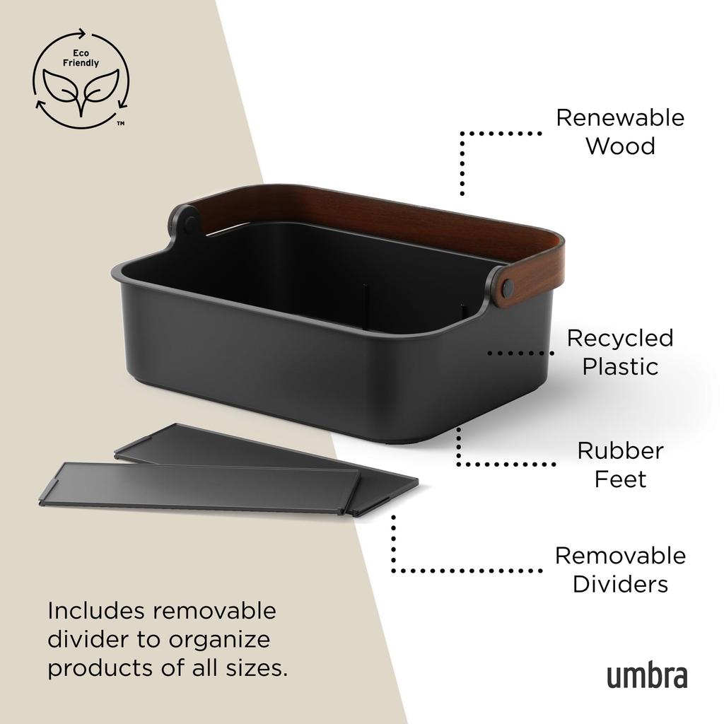 Official Umbra Bellwood Stackable Bin, 35x26cm, Black/Walnut