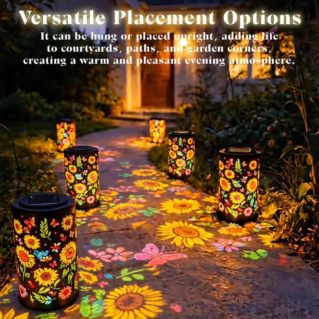 Sunflower Pattern Garden Lantern IP65 Waterproof Colorful Sunflowers Projection Decor Lamp for Terrace/Porch/Lawn/Path