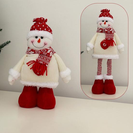 Yousheng Christmas Plush Doll Decoration Stuffed Standing Snowman/Santa Claus/Elk Figurine with Retractable Long Leg for Holiday Winter Home Table