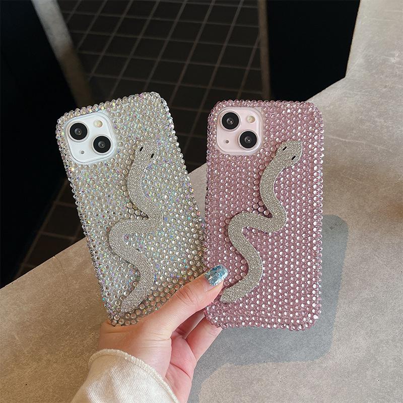 Three-dimensional Rhinestone Snake for IPhone17promax Mobile Phone Case for Apple 16plus Full Diamond 15 Protective Case Fashion
