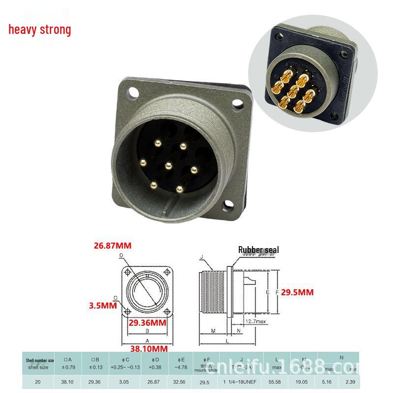 Heavy Duty 7-Pin Male-Female Connector, US Std Plug MS3106A20-15S Socket & MS3102A20-15P