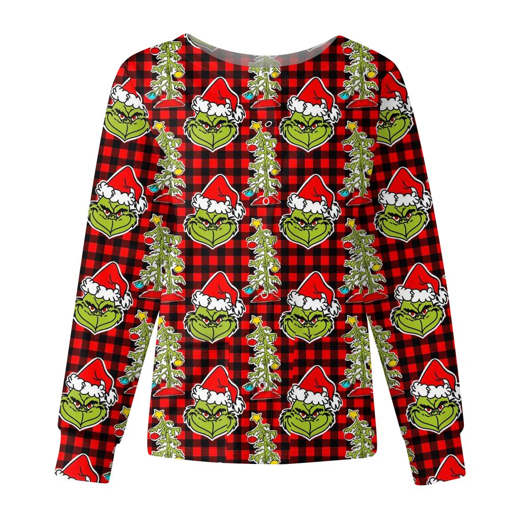 Women's Casual Fashion Long Sleeve Standing Collar Single Breasted Christmas Print Workwear Jacket Tops