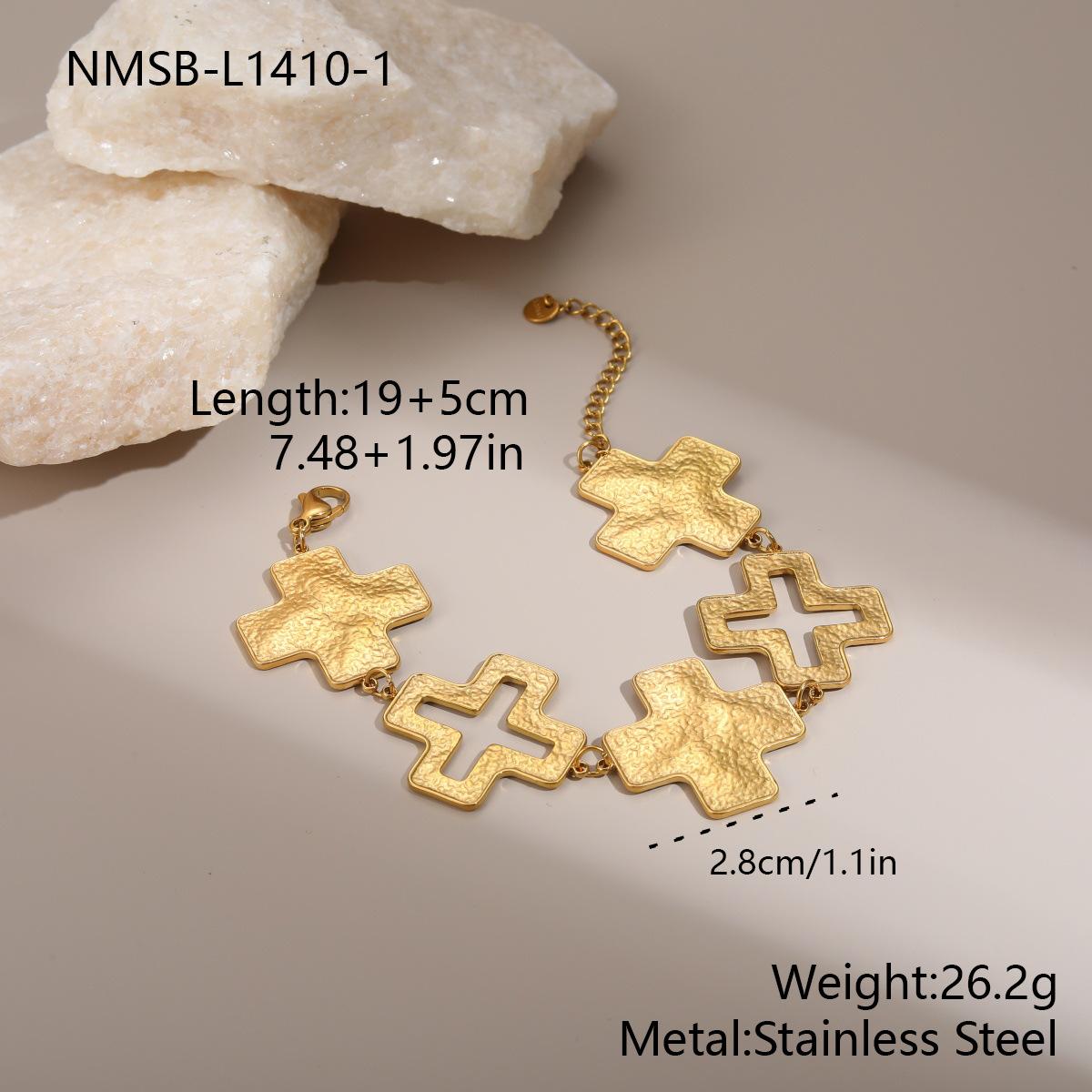 GEMCHIC Women s 18K Gold Plated Stainless Steel Cross Pendant Necklace & Bracelet Set Hip Hop Ins Style