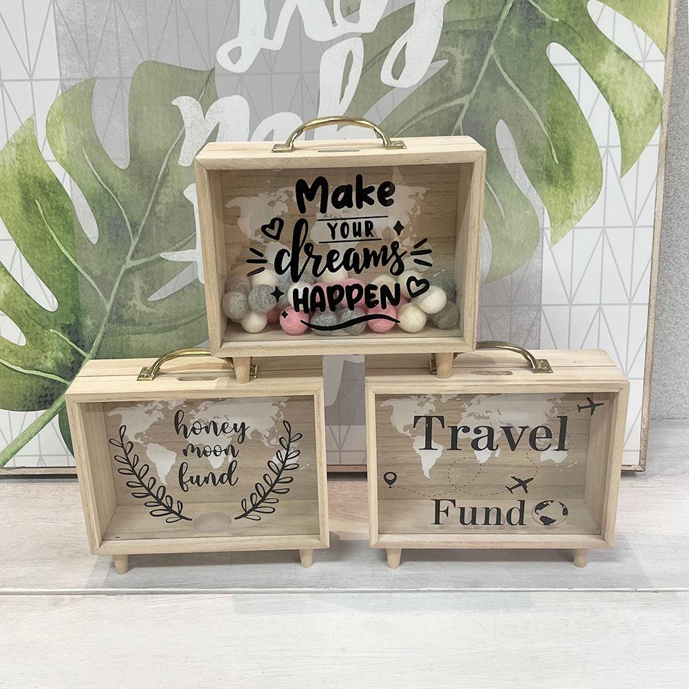 Nordic Transparent Wooden Piggy Bank and Travel Fund Box – Desktop Savings and Decorative Storage