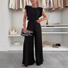 2025 Women's Fashion Set: Sleeveless Round Neck Top & Pleated Wide-Leg Pants