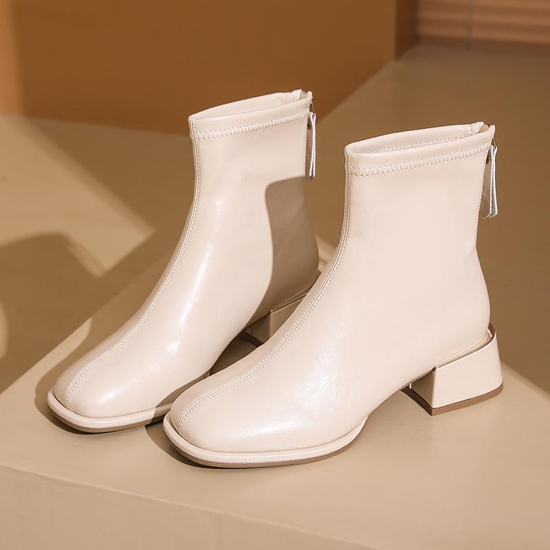 

Короткие ботинки женские туфли 2024 новые маленькие ботильоны ботинки Martin Челси белые тонкие ботинки осень и зима французский высокий каблук 40