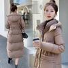 Big pocket hooded down cotton clothes cotton clothes winter new temperament removable hat medium and long knee cotton clothes