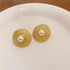 Vintage Fashion Entangle Geometry Round Pearl Stud Earrings for Women Temperament Gold Color Stainless Steel Exquisite Jewelry