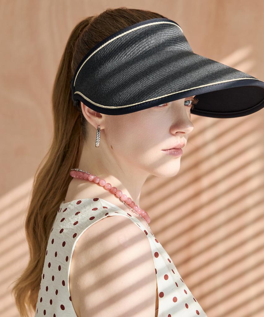 MAXZA Line Color-Block Buckle Strap Wide Raffia Sun Visor