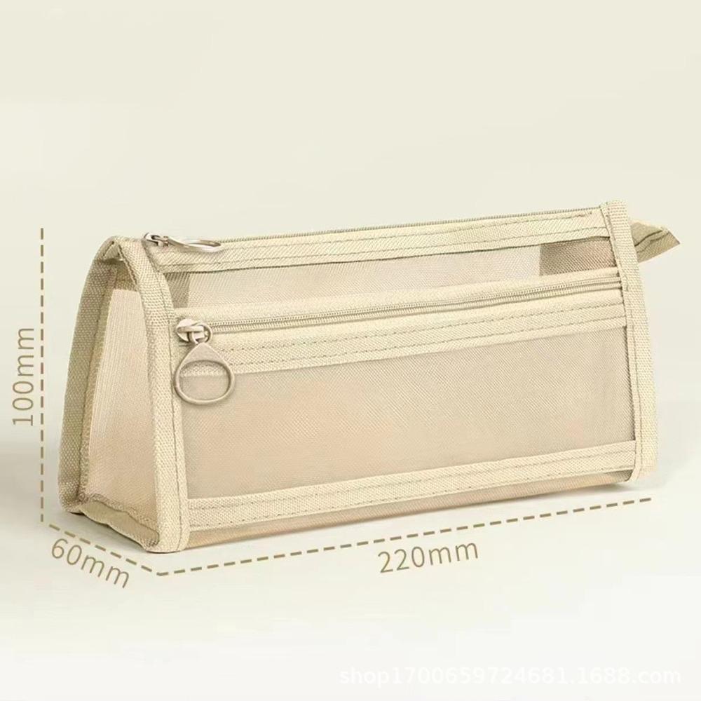 Transparent Pen Bag Mesh Stationery Organizer Portable Pencil Case School Office