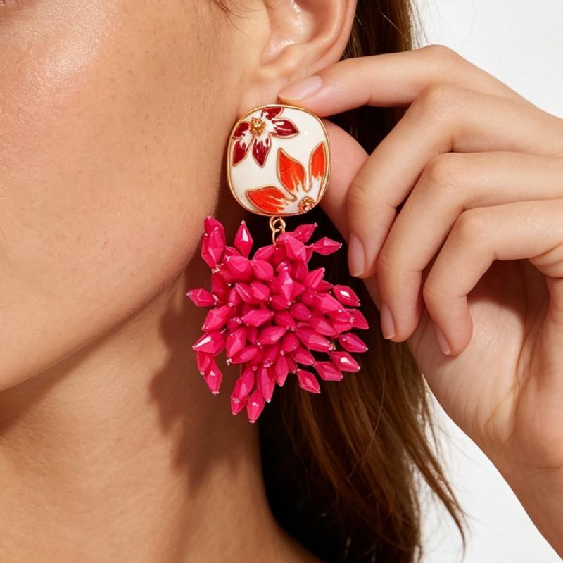 Boho Floral Drop Earrings Handmade Multi-Layer Pendant With Enamel Finish Women Fashion Statement Jewelry