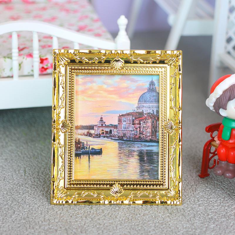 1Pcs Doll House Wall Mural Ornaments 1:12 Scale Dollhouse Oil Painting Vintage Character Landscape Picture Mini Photo Frame