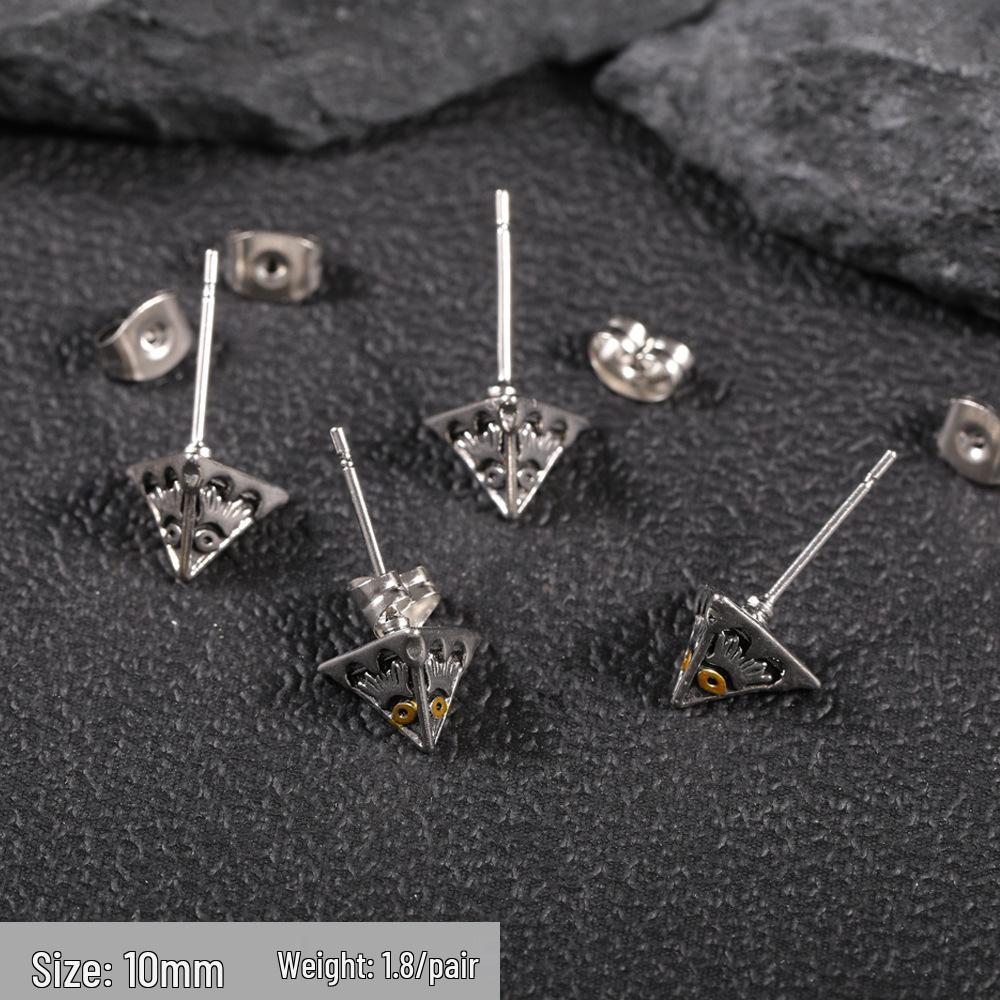 Men's Geometric Triangle Eye Stud Earrings: High-End, Trendy, Three-Dimensional, Cold Jewelry Design.