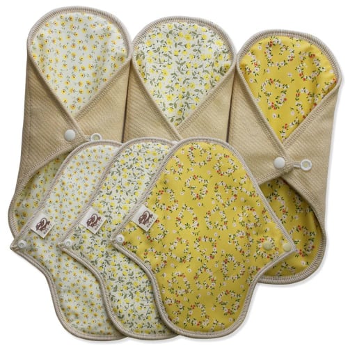 Waterproof Cloth Pad Liners for Discharge, 3-Pack, 19cm, Organic Cotton, with Snaps, Lace Flower Pattern, Beige, Made In Japan, Eco-Friendly (Soft and