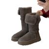 Grape hemp ludiolee buckle with thick sole fluffy flanged thermal cotton shoes medium and long snow boots women's winter models