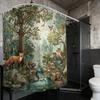 Lush Woodland Forest Animal Shower Curtain Bathroom Decor Tropical Nature Jungle Polyester Waterproof Home Decor Shower Liner