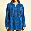 Women's Color Tassel Lapel Collar Long Sleeve Loose Fit Mid-Length Tunic Top