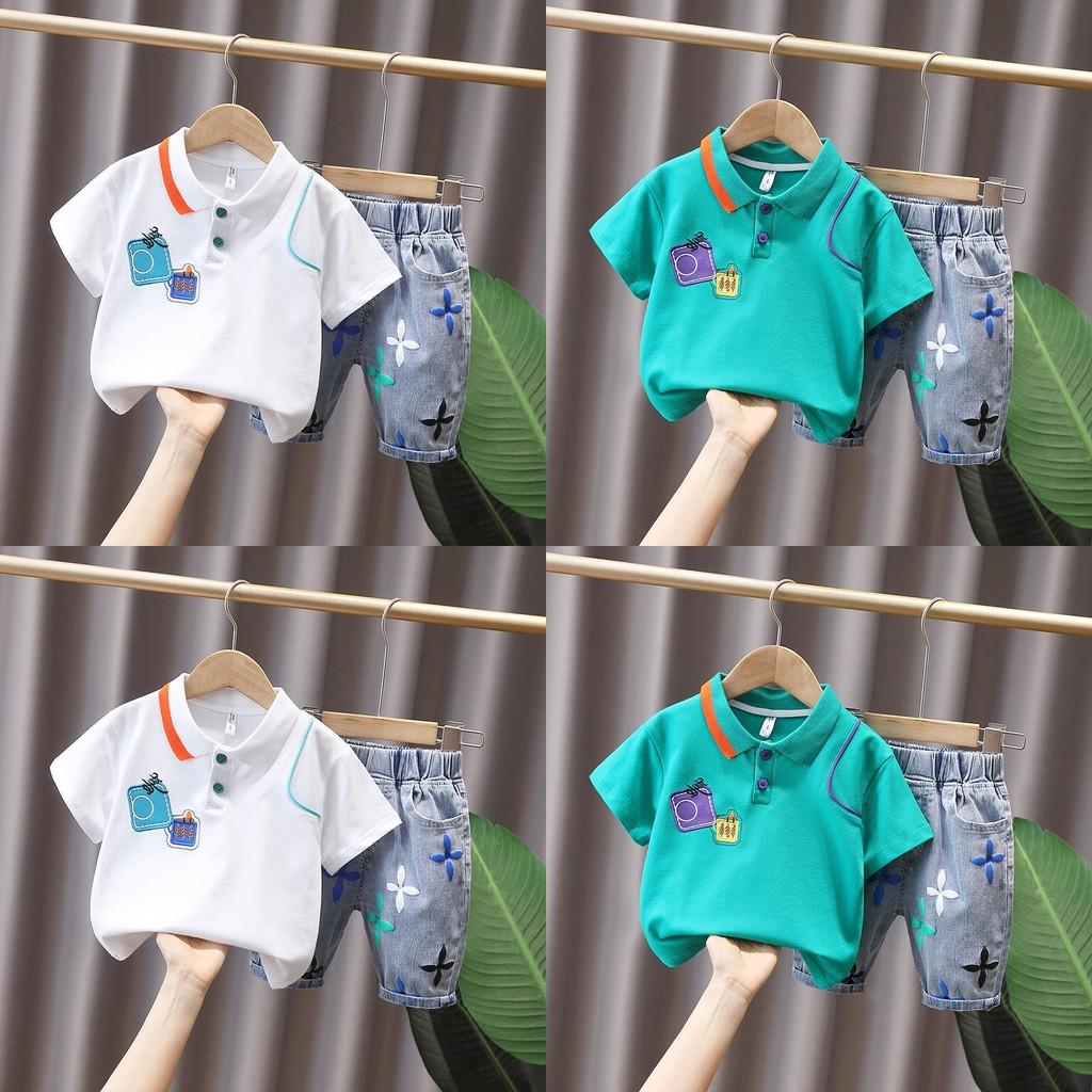 Stylish Summer Boys Two Piece Set 2024 Trendy Polo Shirt And Shorts Outfit For Kids