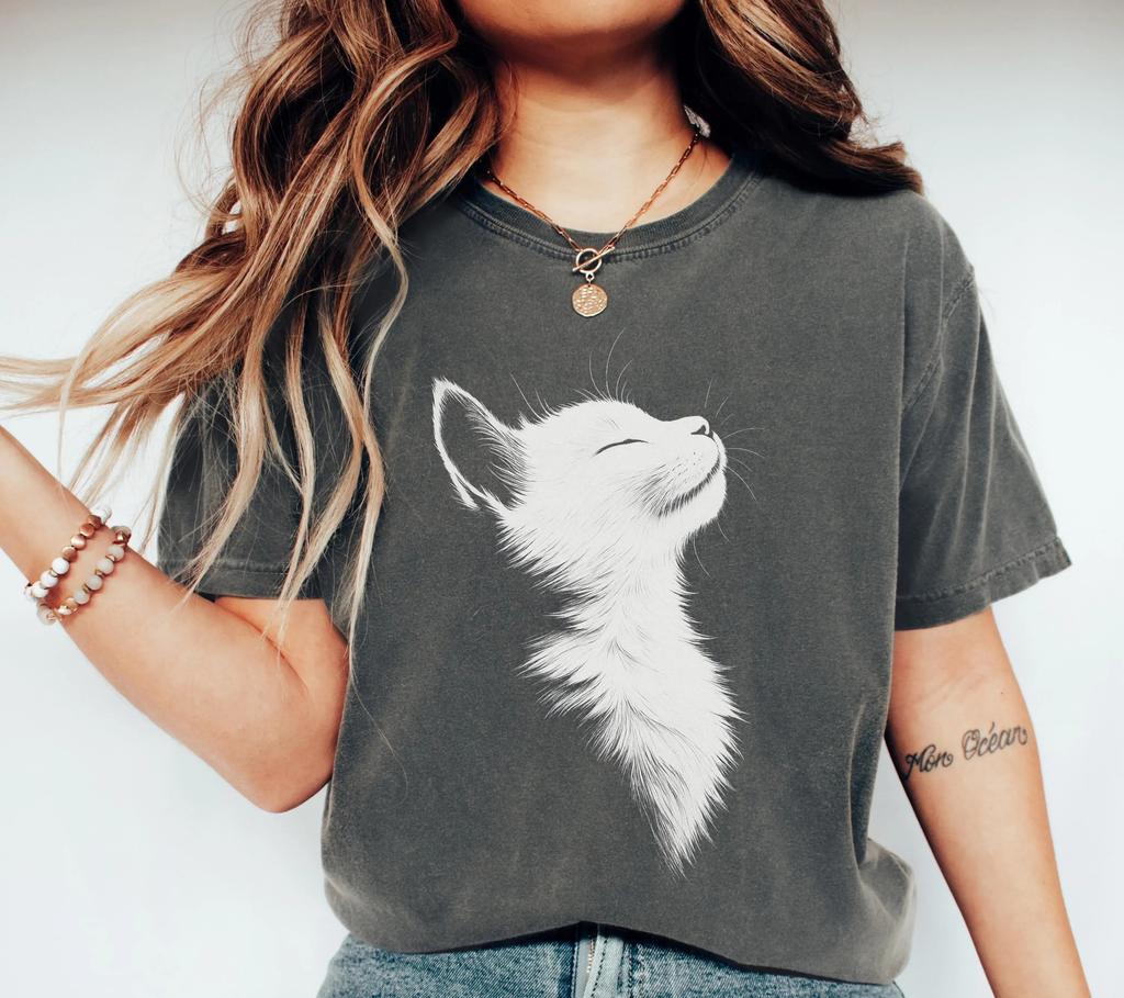 Plus Size Summer Womens Vintage White Cat Pattern TShirt Cotton Breathable Stylish Versatile Street Style Oversized