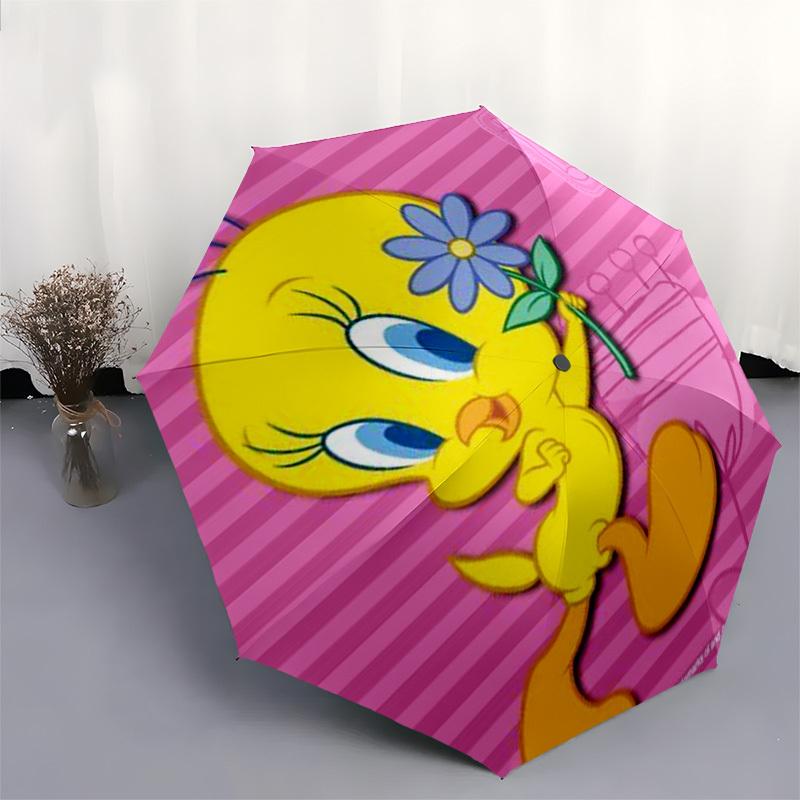 1pc Tweety Bird Holding Flower Umbrella with Plastic Handle,Cartoon Pattern,Suitable for All Seasons Multi-functional Umbrella348