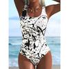 Costume da Bagno Intero Sexy Estivo  Stampa a Macchie d'Inchiostro Vestibilità Aderente e Modellante, Scollatura Profonda sulla Schiena a U, Costume da Bagno alla Moda Accattivante per Spiaggia Piscina Vacanze