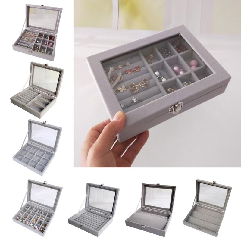 Compact Jewelry Case Display Rack Stylish Jewellery Organizer with Glass Lid Convenient Jewelry Storage Box for Travel