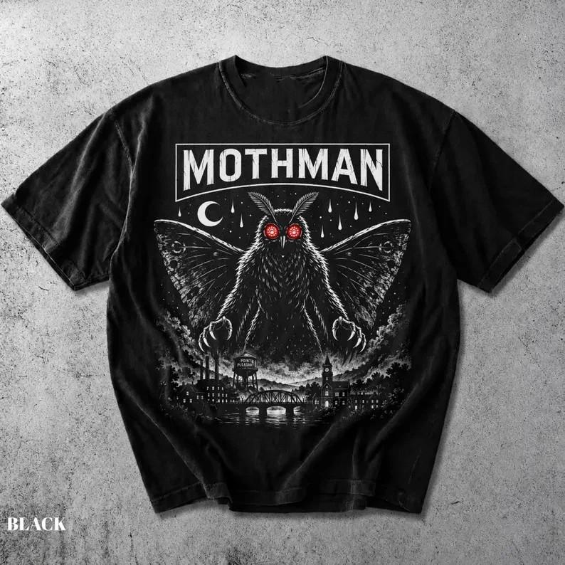 Mothman Shirt, Vintage Cryptid Mothman Moon City Tee 1