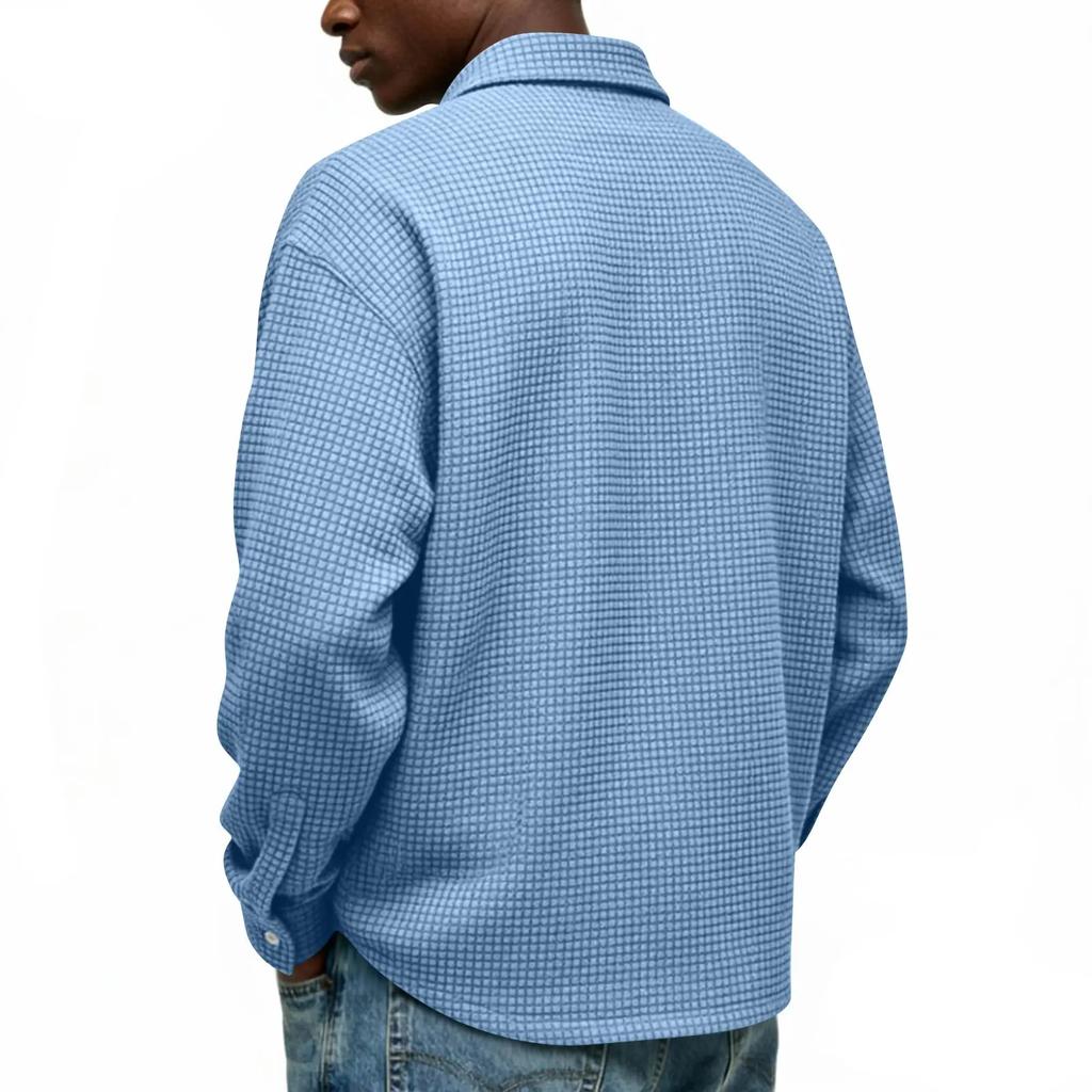 Single Breasted Vintage Long Sleeve Shirt Men Loose Solid Color Spring Autumn Men's Casual Pocket Shirt