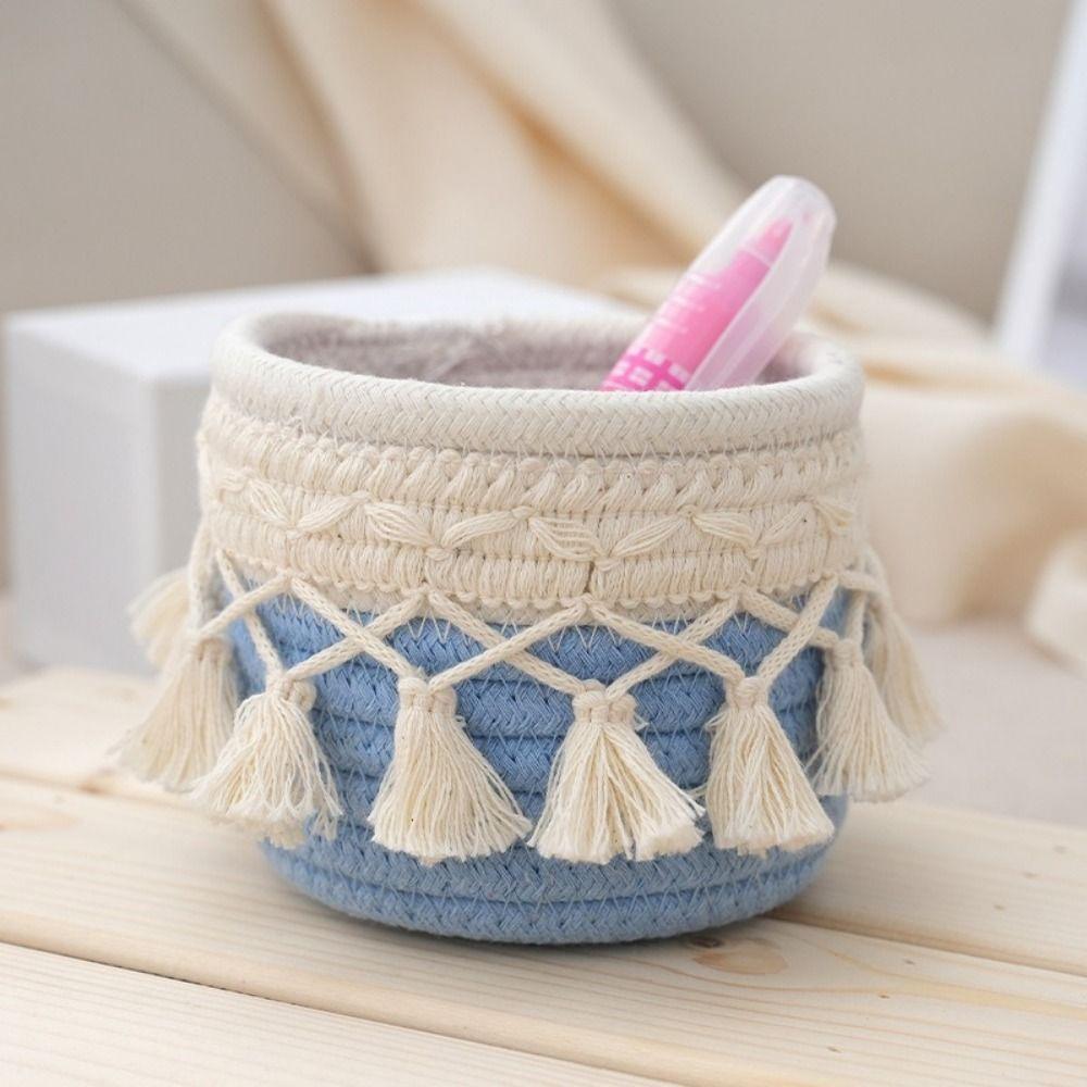 Cotton Rope Tassels Storage Basket Round Pen Holder Makeup Brush Storage Box Office Ornament