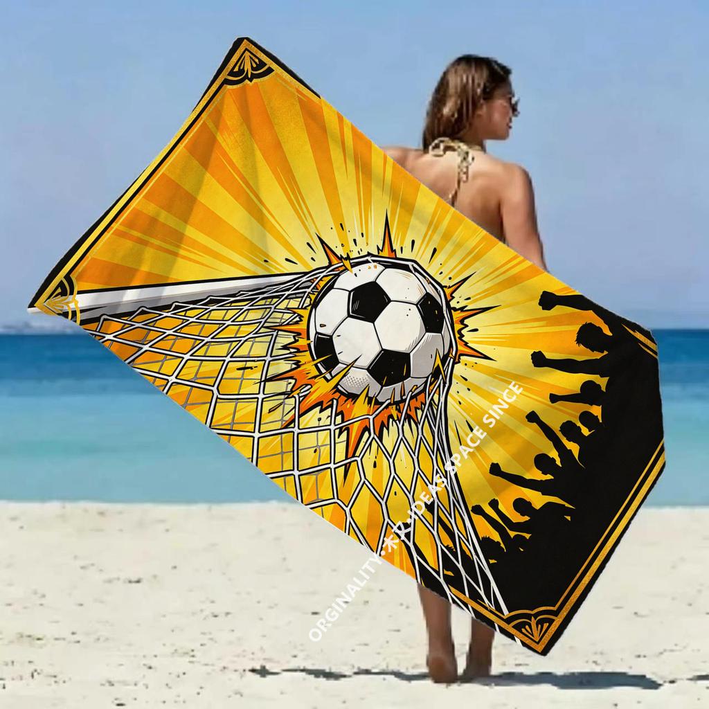 Soccer Goal Game Beach Towel Patterned Sunscreen And Windproof Suitable For Swimming Pool Camping Travel Blanket