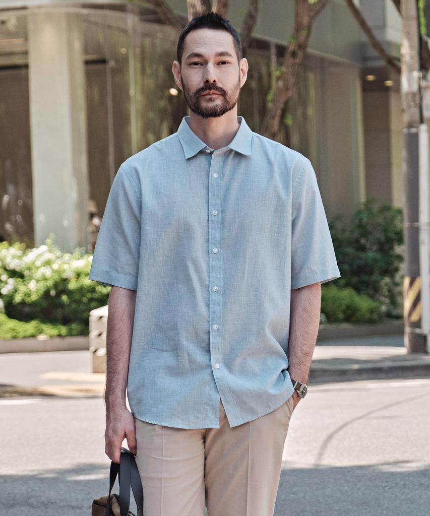 Stico Diems Small Check Linen Blend Short Sleeve Shirt_Mint (Easy Fit)_Ddsxb03Ecm