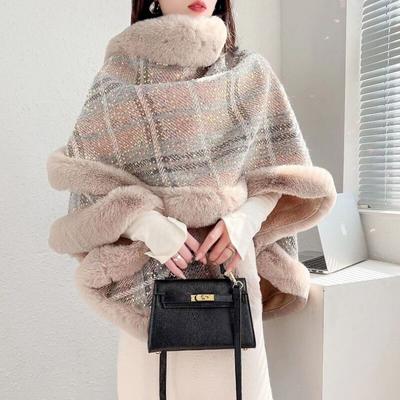 Knitted Shawl Cloak Coat for Women To Wear Autumn and Winter 2022 New Versatile Sequin Checkered Color Contrast Poncho Coat