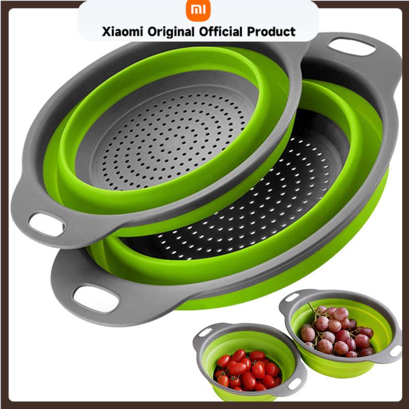 Xiaomi 1/2pcs Silicone Round Folding Vegetable Fruits Washing Drain Basket Colander Strainer Collapsible Drainer Kitchen Tool