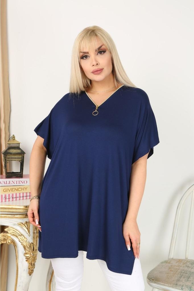 Damen Bluse in großen Größen, Marineblau, Oversize-Bluse mit Reißverschluss