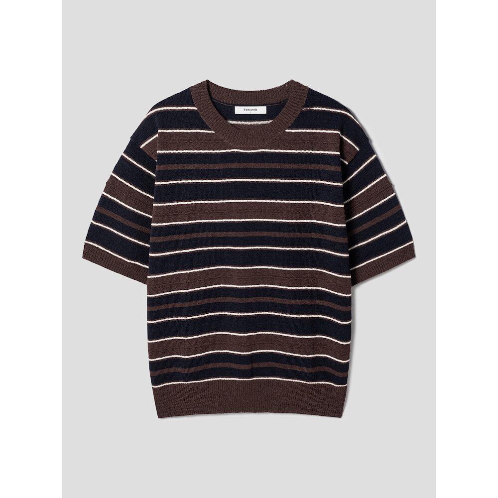 8Seconds Boucle Multi-Stripe Short Sleeve Knit Brown Dark Brown/M